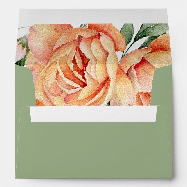 Branch with peach roses floral wedding envelope (Back (Bottom))