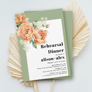 Branch with peach roses wedding rehearsal dinner invitation