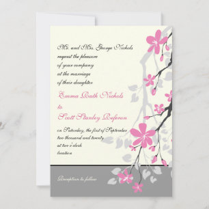 Branch with pink blossoms wedding custom invitation