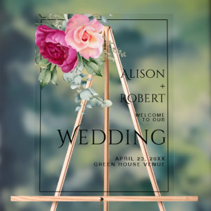Branch with pink rose flowers WELCOME wedding Acrylic Sign