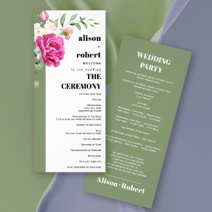 Branch with rose flowers sage wedding program rack card
