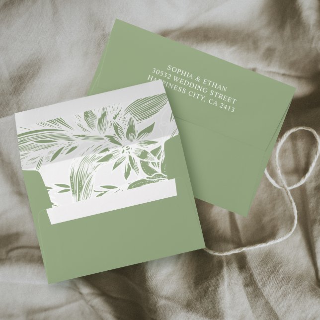 Branch with sage green and white flowers wedding envelope (Creator Uploaded)