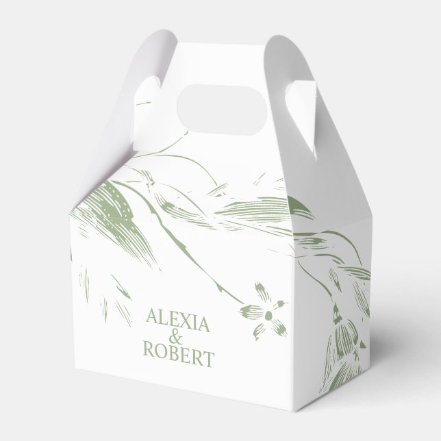 Branch with sage green and white flowers wedding favour box (Front Side)