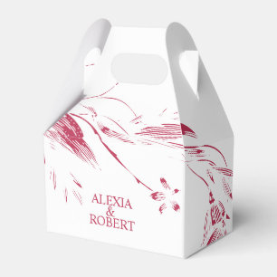 Branch with viva magenta and white flowers wedding favour box