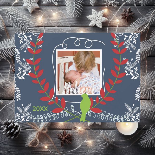 Branches and Berries Believe Holiday Photo Card (Creator Uploaded)