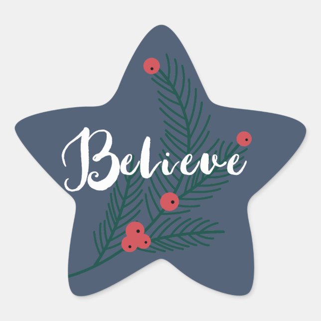 Branches and Berries Believe Holiday Sticker (Front)