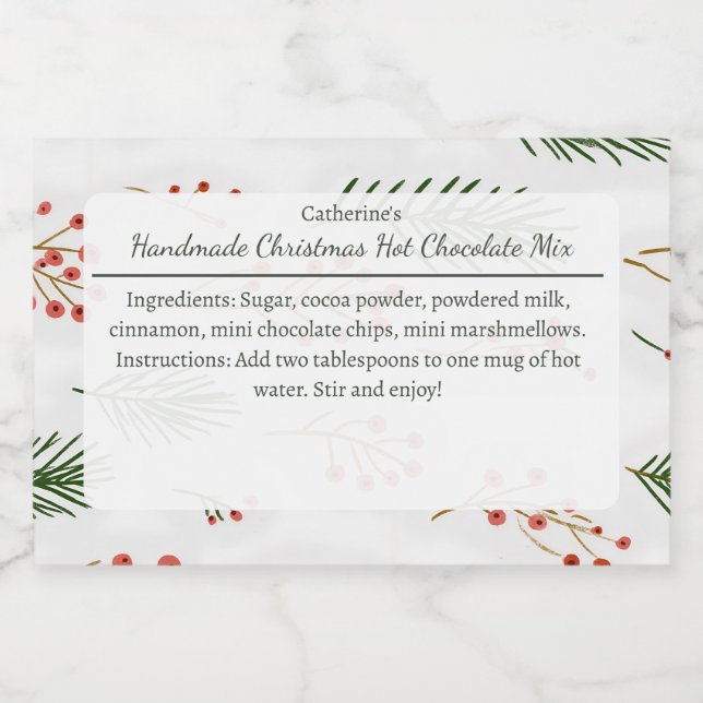 Branches and Berries Christmas Hot Chocolate Mix  Food Label (Single Label)