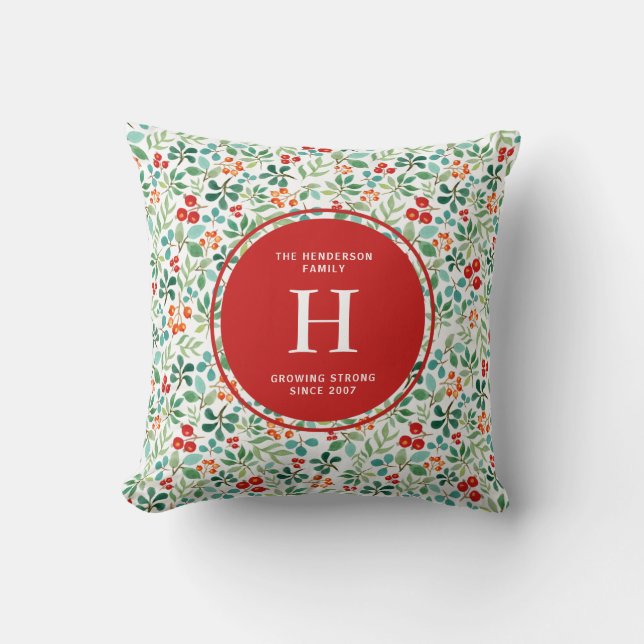 Branches and Berries Christmas Monogram Pillow (Front)