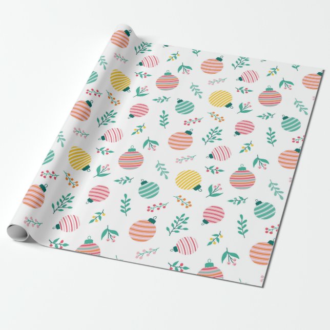 Branches and Ornaments Pattern Wrapping Paper (Unrolled)