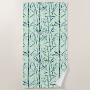 Branches bamboo, white, green, leaves, bamboo beach towel