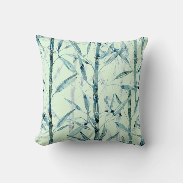 Branches bamboo, white, green, leaves, bamboo cushion (Front)