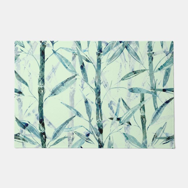 Branches bamboo, white, green, leaves, bamboo doormat (Front)