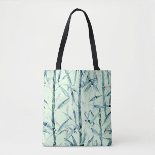 Branches bamboo, white, green, leaves, bamboo tote bag