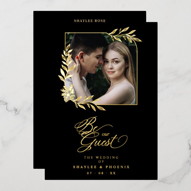 Branches Frame Luxury Golden Chic Photo Wedding (Front/Back)