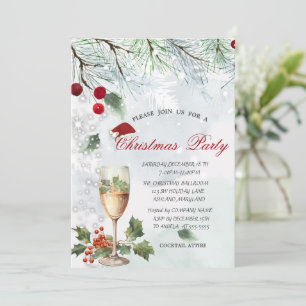  Branches,Glass, Holly Berry,Corporate Christmas Invitation