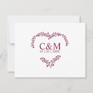 Branches Heart with Initials in Cramberry Color Save The Date