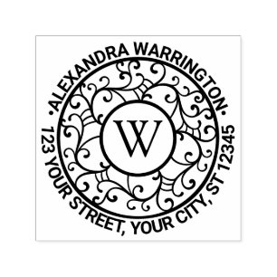 Branches Lacy Filigree Name Initial Return Address Self-inking Stamp
