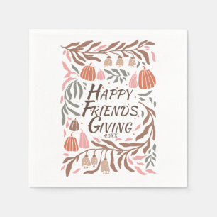 Branches, leaves and pumpkins fall Friendsgiving Napkin