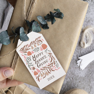 Branches, leaves and pumpkins fall Thanksgiving  Gift Tags