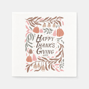 Branches, leaves and pumpkins fall Thanksgiving  Napkin