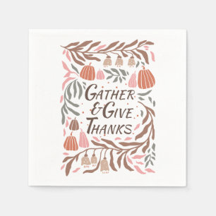 Branches, leaves and pumpkins fall Thanksgiving  Napkin