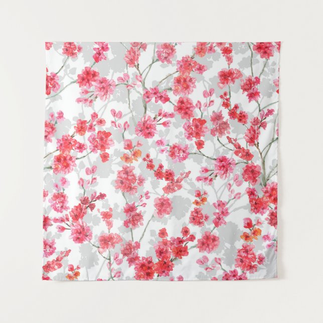 Branches of cherry blossoms on white and grey back tapestry (Front)