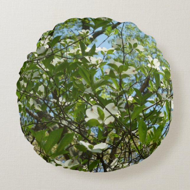 Branches of Dogwood Blossoms Spring Trees Round Cushion (Front)
