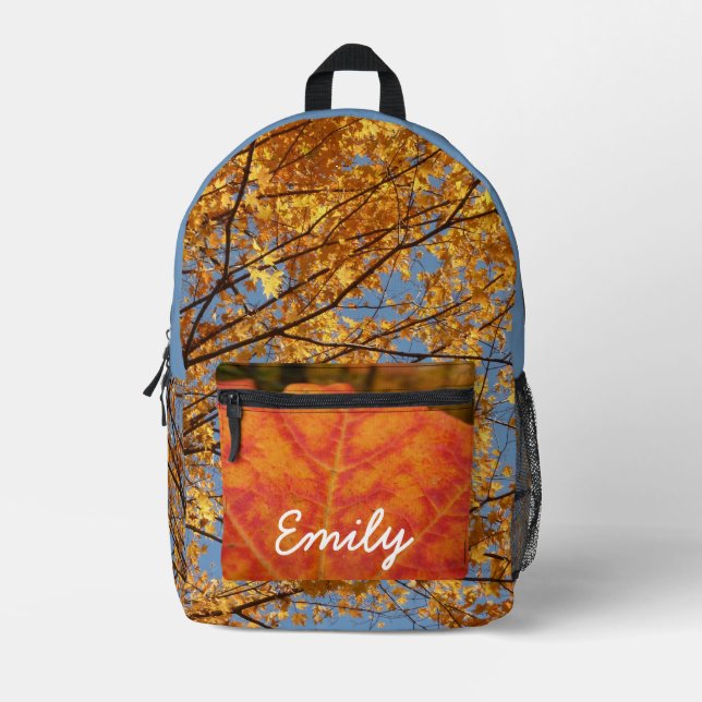 Branches of Maple Leaves II Orange Autumn Printed Backpack (Front)