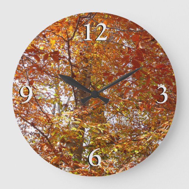 Branches of Orange Leaves Autumn Nature Large Clock (Front)
