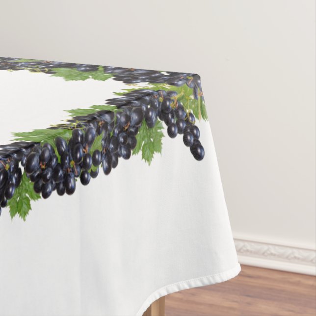 Branches of Red Wine Grapes on White Tablecloth (In Situ)