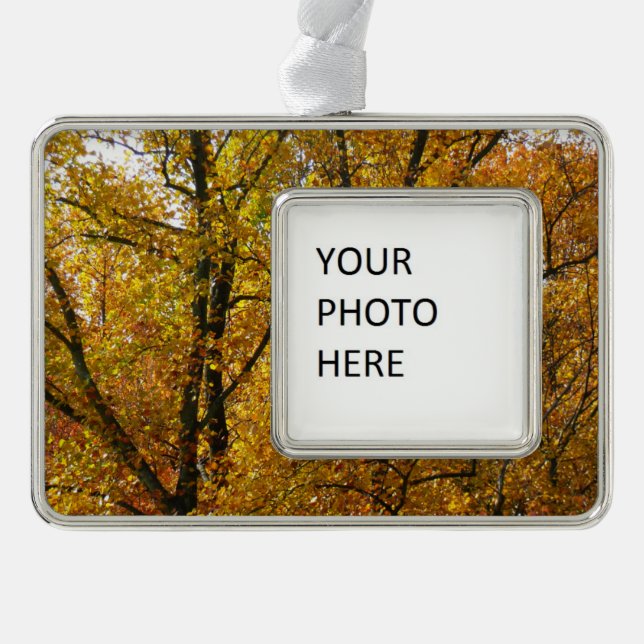 Branches of Yellow Leaves Bright Autumn Colourful Silver Plated Framed Ornament (Front)