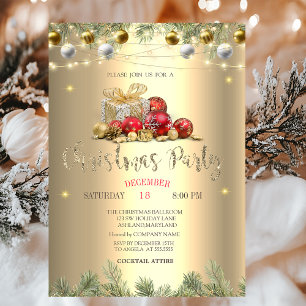Branches,Presents,Balls,String Lights Christmas Invitation