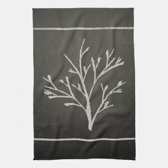 Branching Tree Sapling Chalk Drawing Tea Towel (Vertical)
