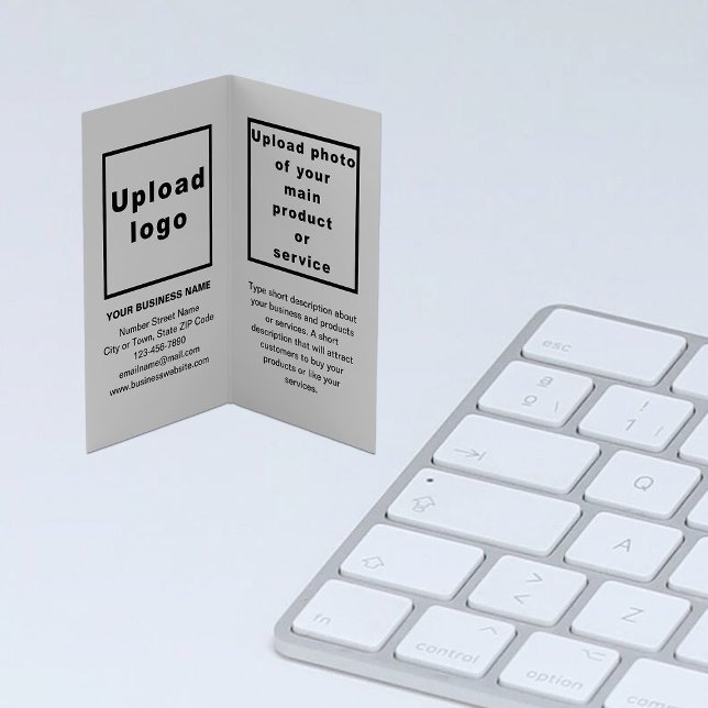 Brand and Product on Grey Folded Business Card (Gray folded business card with your brand and product)