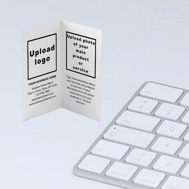 Brand and Product on White Folded Business Card (White folded business card with your brand and product)