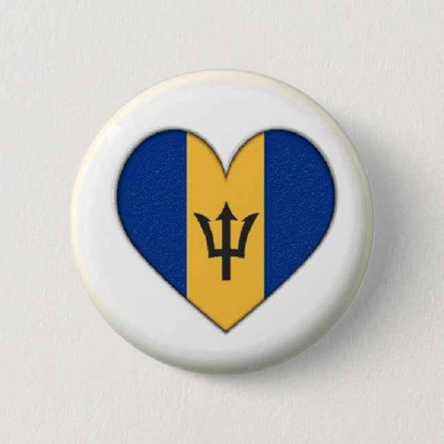 BRAND NEW!! - BARBADOS HEART PIN BACK BADGE (Front)