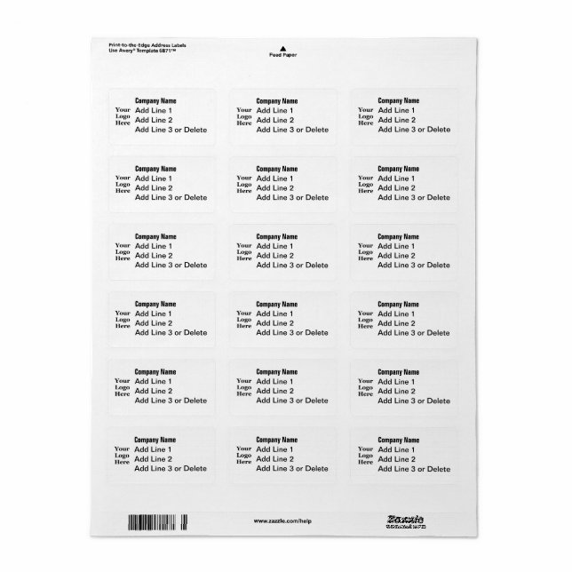 Branded Black and White Your Logo Here Address Label (Full Sheet)