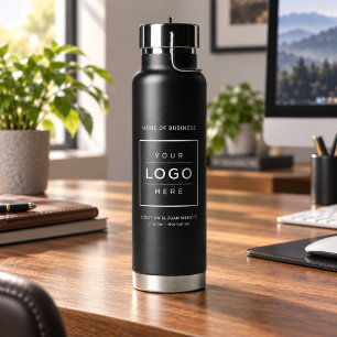 Branded Black Business Logo Wellness Water Bottle