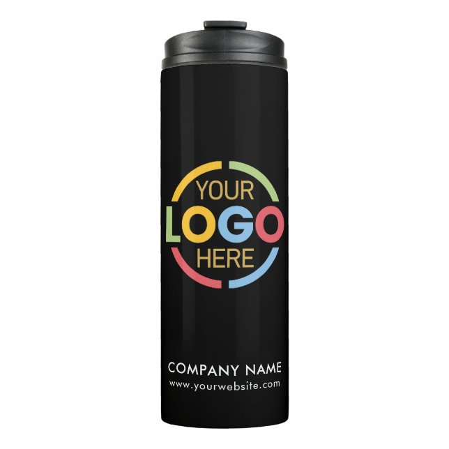 Branded Black Promotional Company Business Logo Thermal Tumbler (Front)