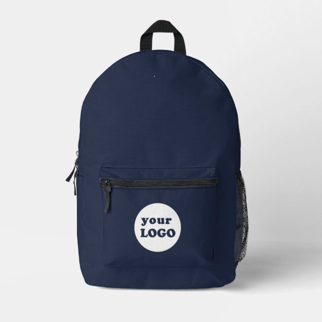 Branded Custom Business Logo Navy Blue Printed Backpack (Front)