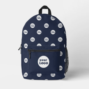Branded Custom Business Logo Pattern Navy Blue Printed Backpack
