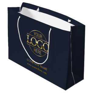 Branded Navy Blue & Gold Business Logo Promotional Large Gift Bag