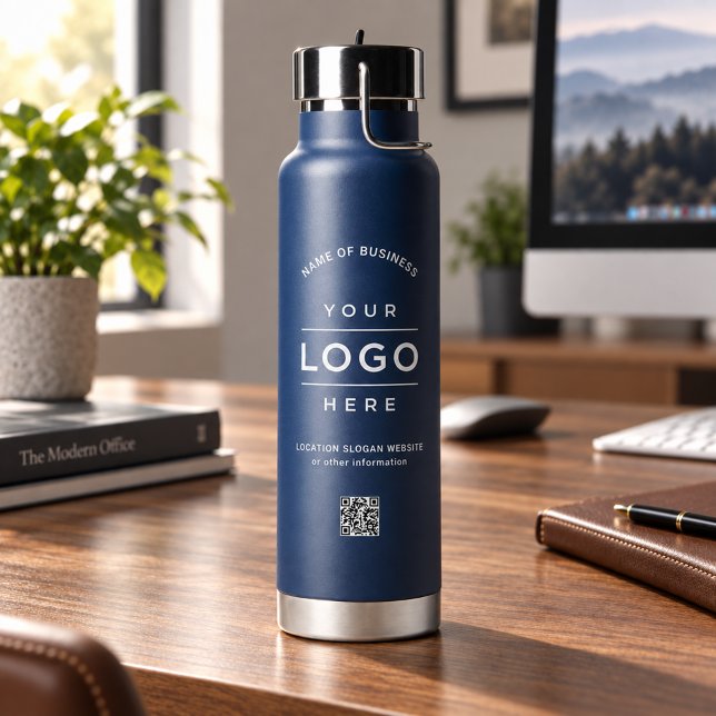 Branded Navy Logo QR Code Wellness Water Bottle (Creator Uploaded)