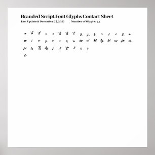 Branded Script Font Glyphs Contact Sheet Poster