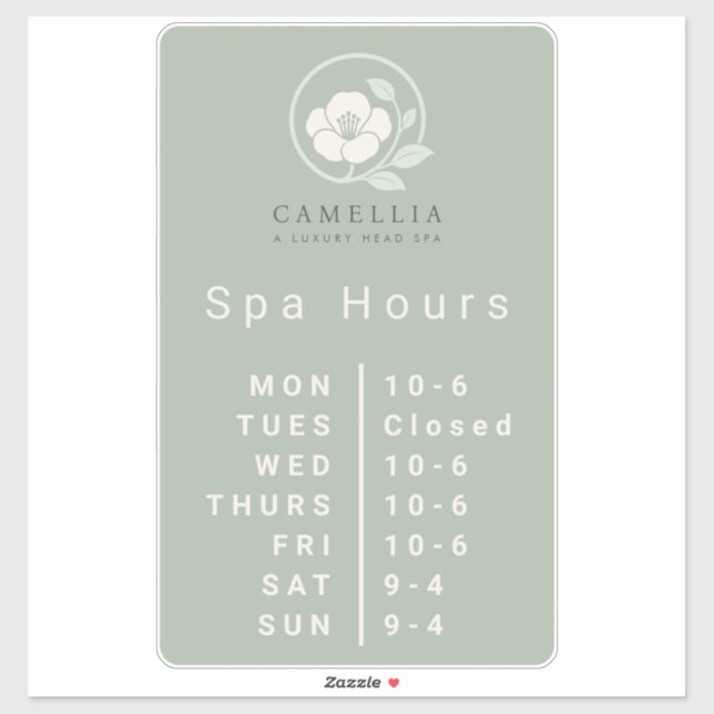 Branded Spa Store Hours Window Vinyl Decal (Sheet)