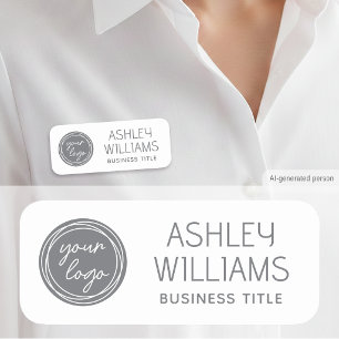 Branded Staff Grey White Custom Magnetic or Pin Name Tag