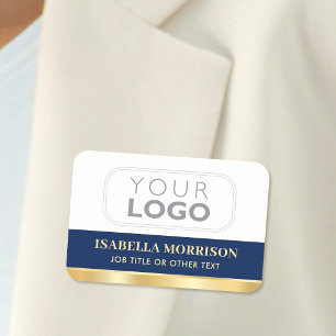 Branded Staff Name Tag Navy Gold Magnetic or Pin