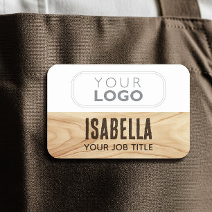 Branded Staff Woodgrain Brown Magnetic or Pin Name Tag