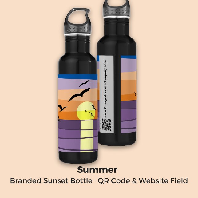 Branded Stylised Sunset · QR Code & Website Field 710 Ml Water Bottle (Branded Stylized Sunset · QR Code & Website Field Stainless Steel Water Bottle)
