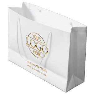 Branded White Gold Business Logo Promotional Large Gift Bag